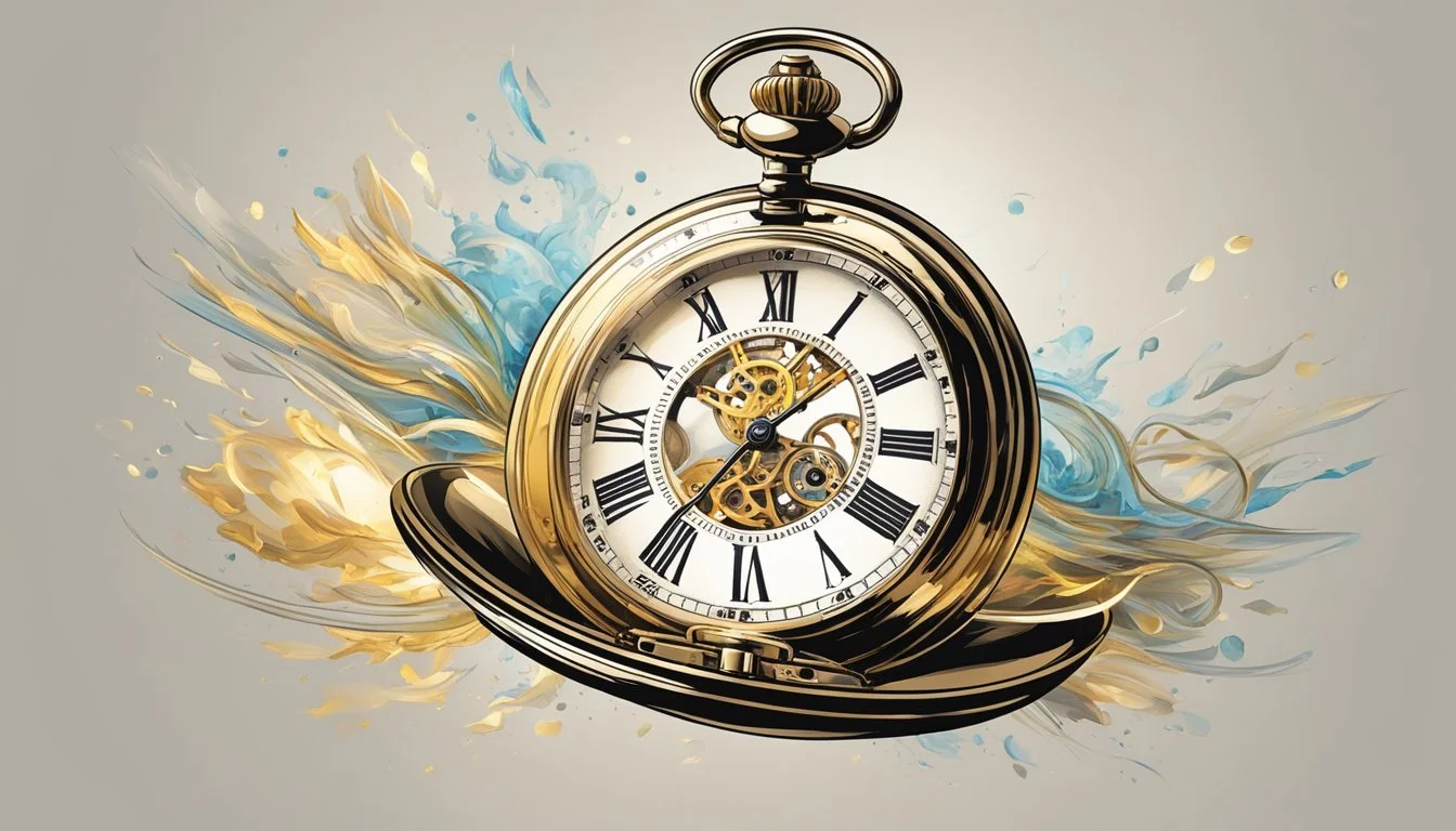 A pocket watch swinging back and forth, catching the light as it mesmerizes the viewer